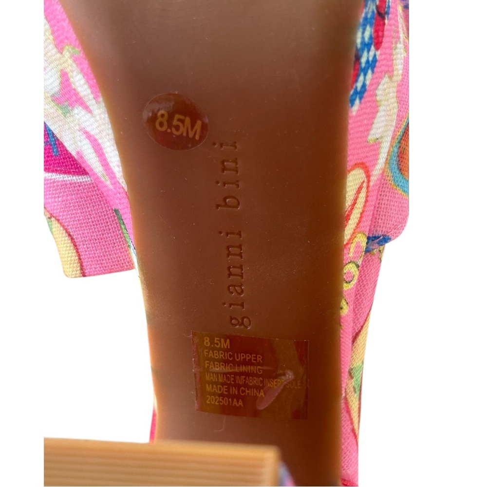 GIANNI BINI Pink Tobias Linen Mismatched Buckle Platform Sandals Heels 8.5 NEW - Picture 11 of 11